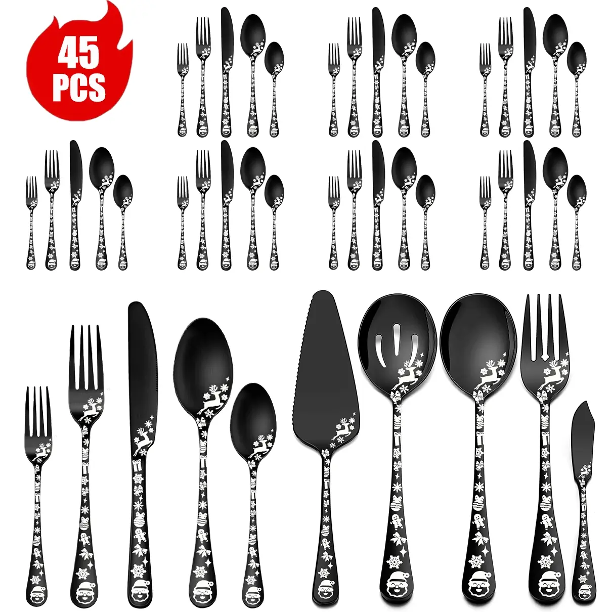 45-Piece Christmas Silverware Set with Creative Laser Patterns, Tableware Kit, Perfect for Home Dining Parties, Ideal Gift for Friends