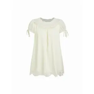 Cider Chiffon Lace Trim Puff Sleeve Oversized Blouse
