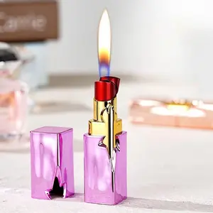 Purple/Red Lipstick Shaped Fashionable Portable Lighter Outdoor Adjustable Ignition Inflatable Lighter Valentine's Day Gift for Women wife girlfriend (Butane Gas Not Included) windproof jet torch handle mini christmas birthday practical pocket weird