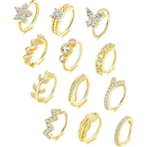 12Pcs Nose Ring Hoop Cartilage Earring Cute Leaf Star CZ Butterfly Paved Nose Piercing Jewelry for Women men Silver Gold Tone 20G