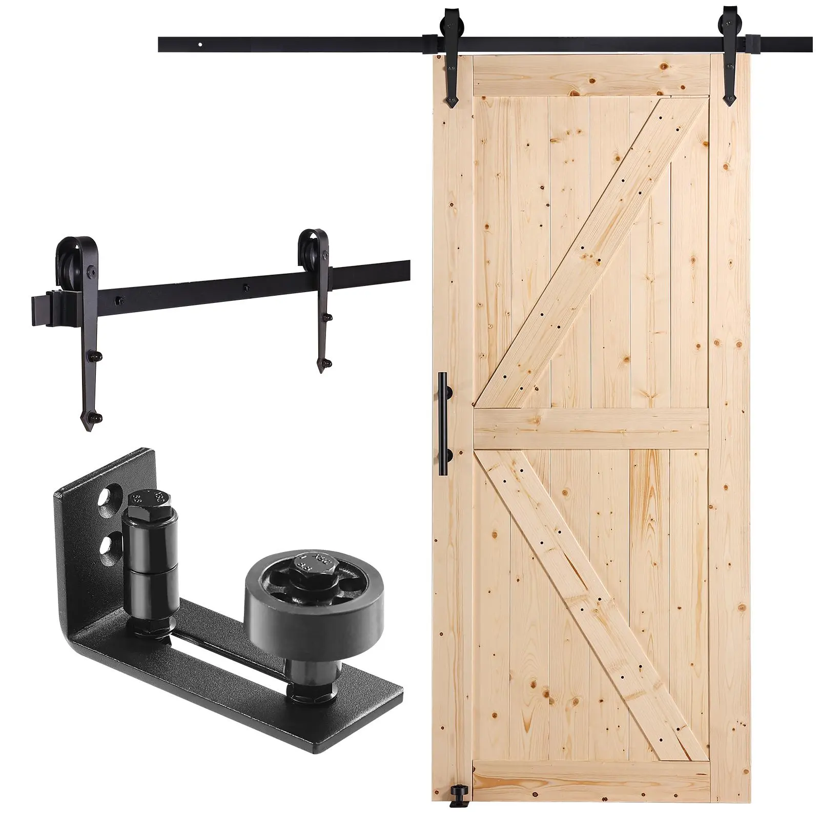 【summerfinds】VEVOR Barn Door and Hardware Kit, 36" x 84" Wood Sliding Barn Door, Smoothly and Quietly, Barn Door Kit with 8-in-1 Floor Guide and Door Handle, Spruce Wood Panelled Slab, Easy to Install