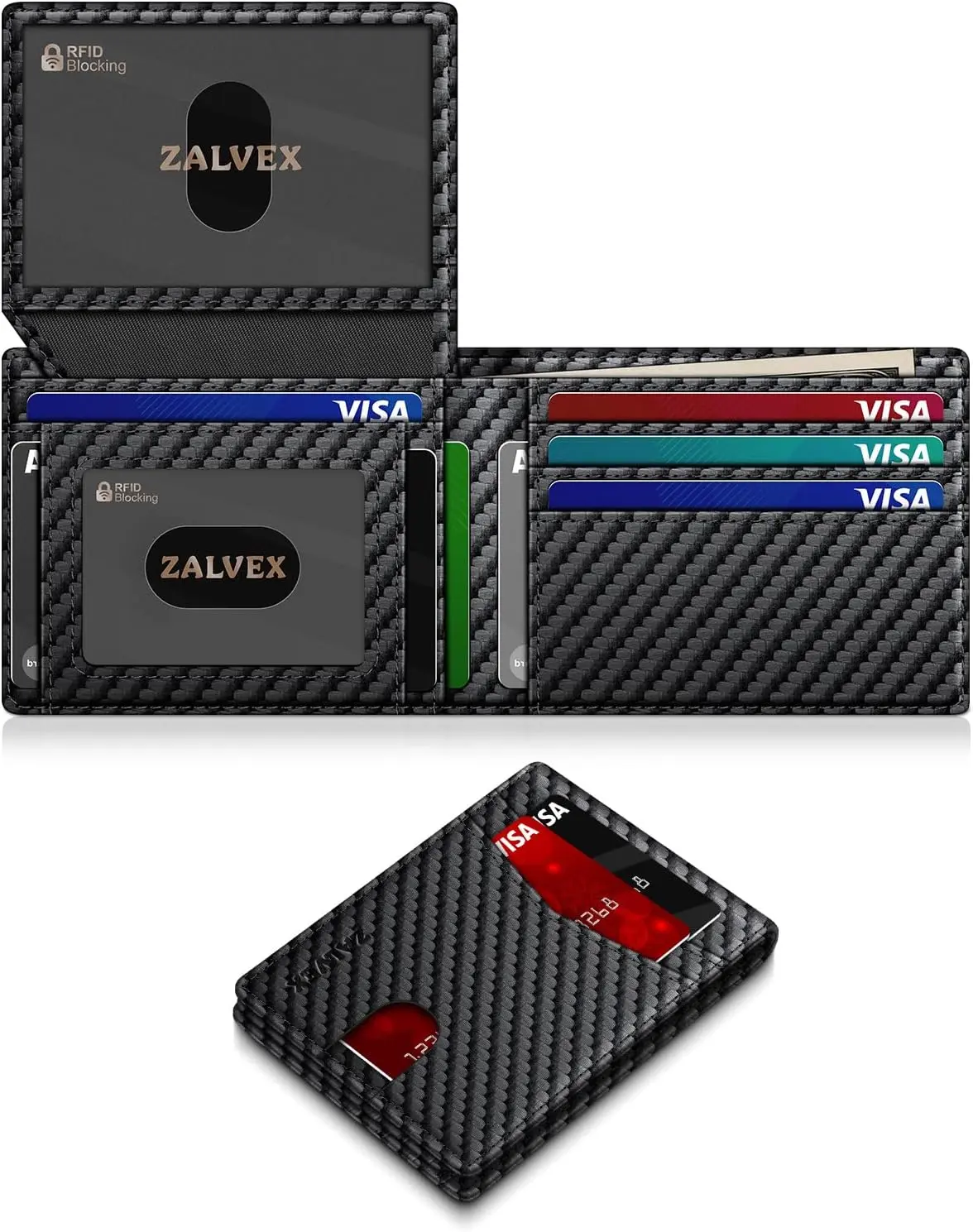 Wallet for Men Slim RFID Blocking Leather Credit Card Holder Wallet for 14 Cards, Bifold Minimalist Thin Wallet with 2 ID Windows & Cash Slot, Front Pockt Carteras Para Hombres, Birthday Gifts for Men ZALVEX