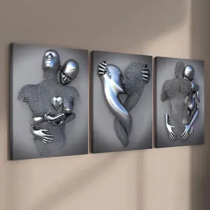 Abstract Figure Pattern Wall Art, Modern Abstract Design, 3 Counts Wooden Framed Canvas Painting, Modern Wall Decor for Home Living Room Bedroom Office, Modern Home Decoration