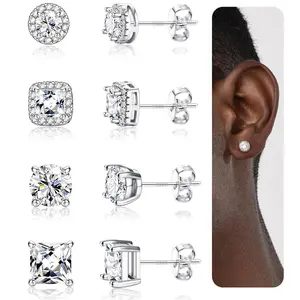YADOCA Hypoallergenic Stud Earrings for Women Men Silver Earrings for Sensitive Ears - 6/8/10mm Cubic Zirconia Earrings Studs-Gold Plated Simulated Diamond CZ Halo Earrings 2/4Pairs Flat Pierced Jewelry accessories