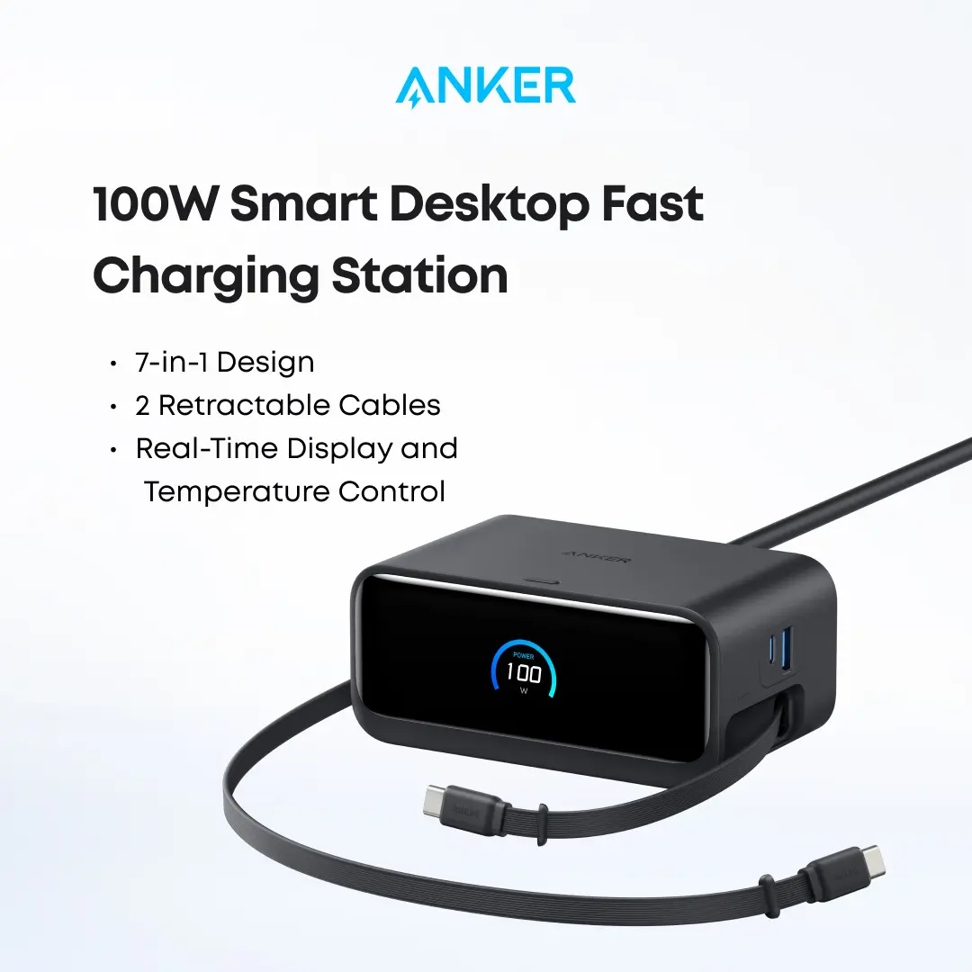 【Nano Charging Station】Anker Charging Station, 100W 7-in-1 3 USB-C 3 AC 1 USB-A with 2.3ft InstaCord for iPhone MacBook & More,summerwins,FathersDayGift