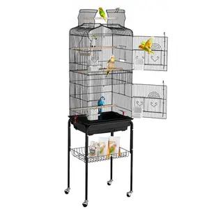 VEVOR 64-inch Open Top Large Parrot Bird Cage with Detachable Rolling Stand for Parakeets Finches Canaries Lovebirds Cockatiels Budgies Small Quaker Conures Flight Birdcage with Swing and Perch