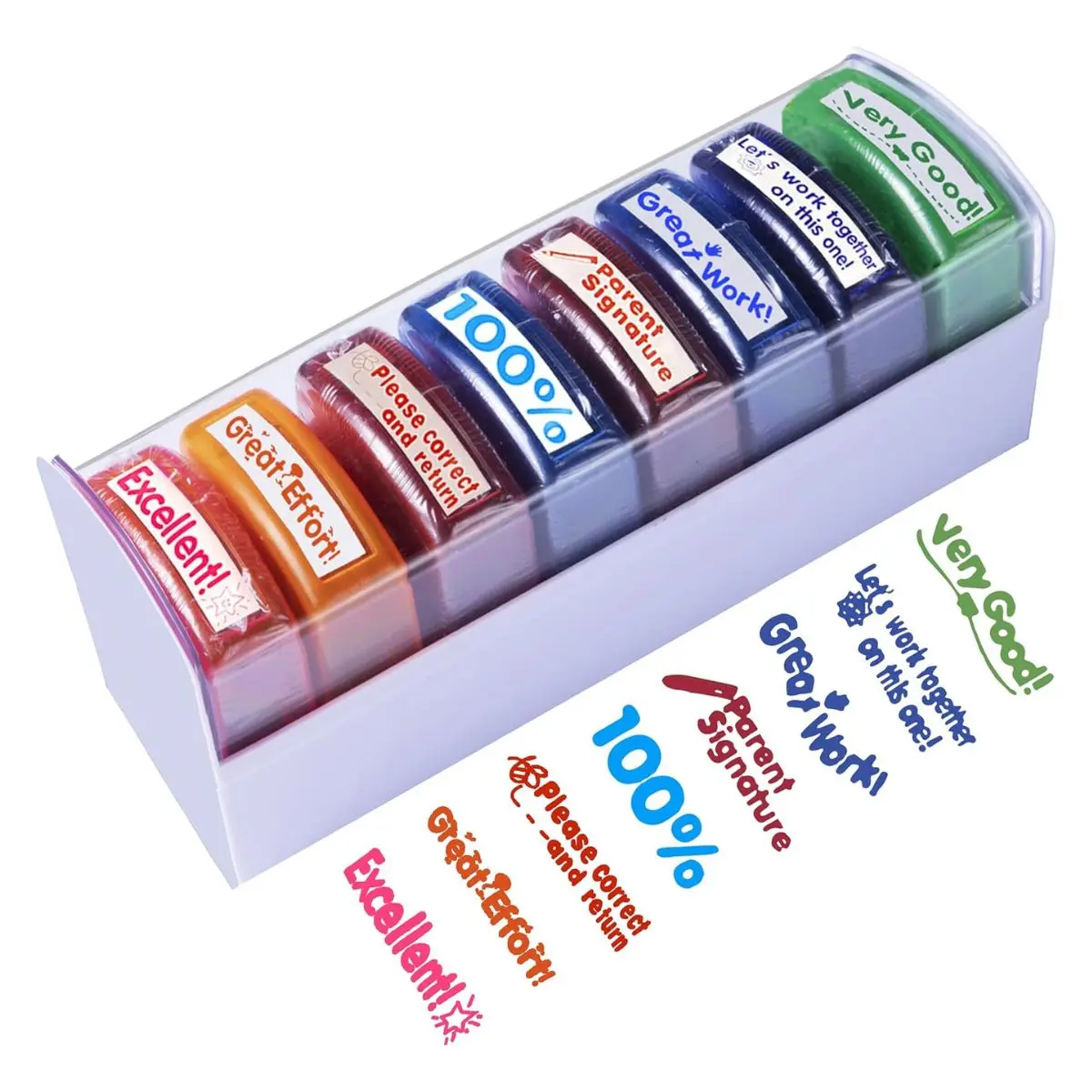 8PCS Self-Inking Teacher Stamps – Motivational Classroom Grading Stamp Set