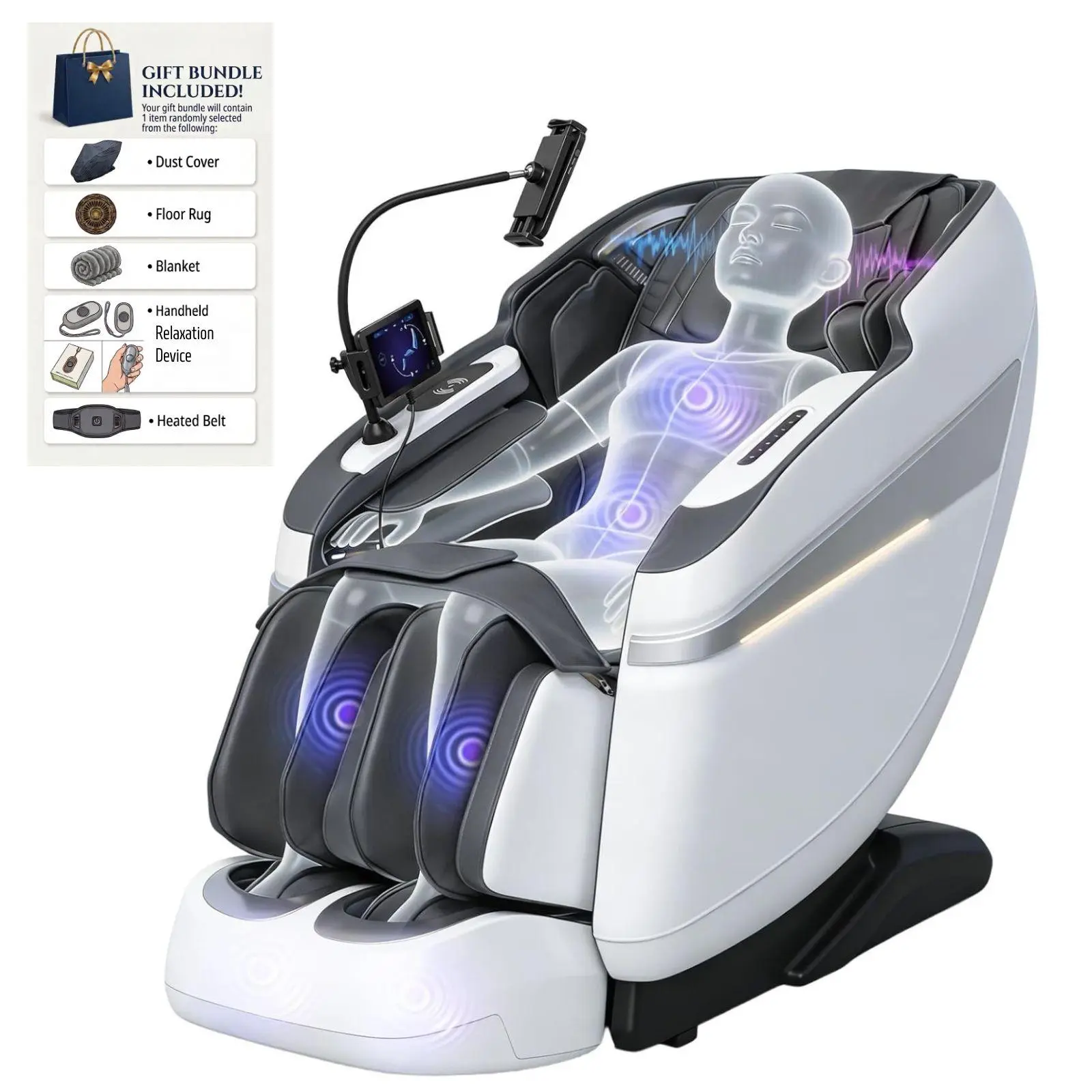 3xRelax Massage Chair BV-4 4D Rollers Music Rhythm Massage, Massage to Your Music, Full Body Shiatsu, Zero Gravity, Heated Legs & Feet, AI Voice, Bluetooth, Body Scan, Rollers Adjustable, Dark Brown/White