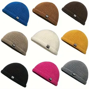 1pc Unisex Fisherman Beanie - Warm Ribbed Cuff Skull Cap with Logo Patch, Hand Washable Coldproof Winter Hats for Men & Women, Lightweight Elastic Fit, Comfortable Ribbed Texture, Casual Outdoor Headwear, Winter Headwear, Durable Headgear