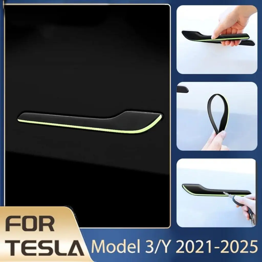 For Tesla Model 3/Y Door Handle Stickers – Night-Lighting Anti-Scratch Exterior Protection Sticker for Cars Car Decals Car Accessories Automotive Vehicle Accessory