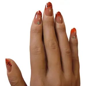 Lady Bug Stylish Nail Care Glossy Finish 24pcs Nail Art Set - Bold Red Black Leopard Print Design for Nail Art Enthusiasts