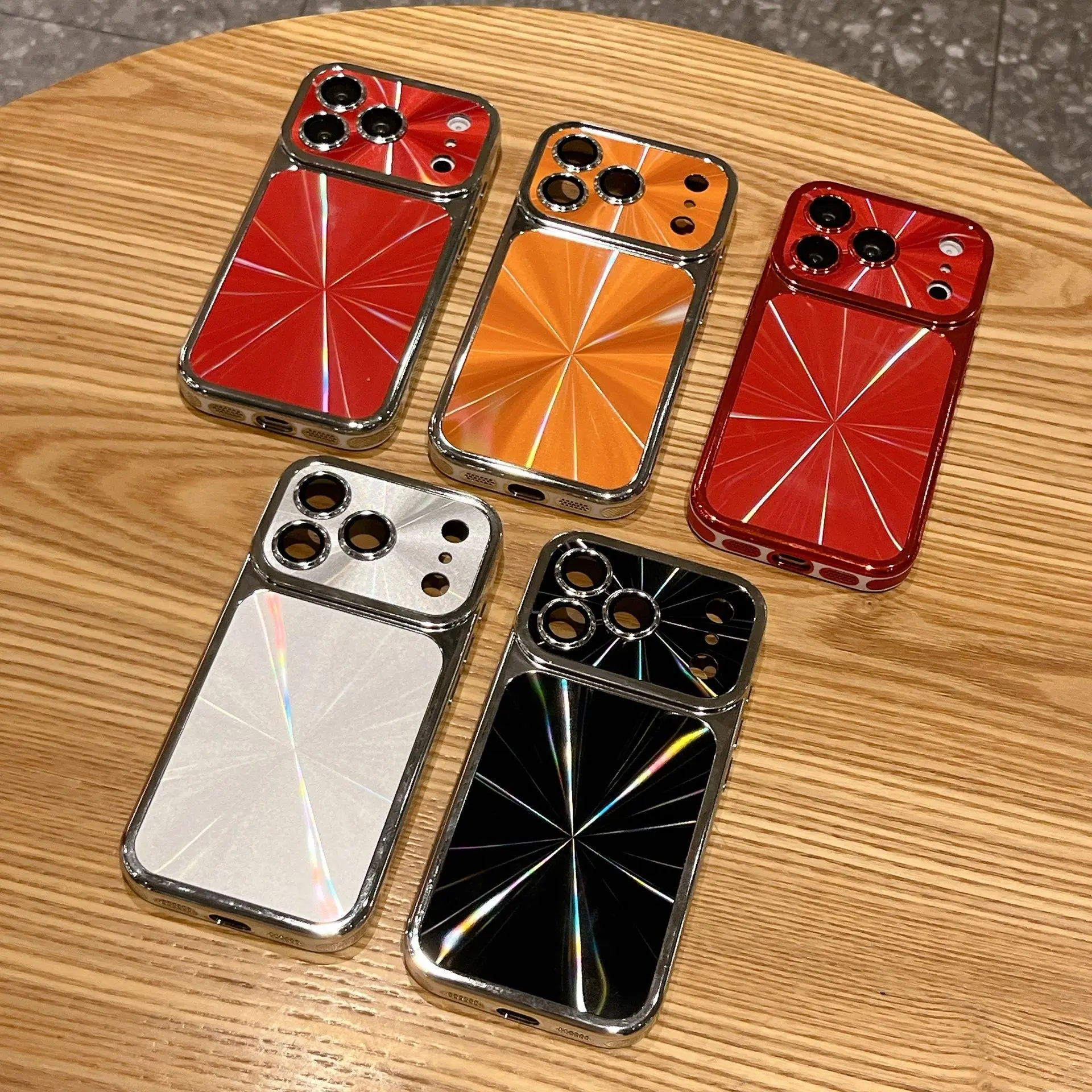 Luxury CD Texture Laser Phone Case, Shockproof Electroplated Frame Cover for iPhone 13 14 15 16 17 Pro Max #XYYJDSCLSCDWKSILVER