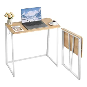 Folding Desk, 31.5-Inch Foldable Table For Small Spaces With Storage Hooks, Space-Saving Computer Desk And Writing Workstation For Home Office, Easy Assembly, Oak Finish, Durable And Versatile