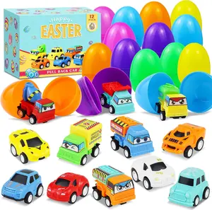 12PCS Pre-Filled Easter Eggs with Pull-Back Cars for Kids – Easter Basket Stuffers, Party Favors, Classroom Rewards, Boys & Girls Toys for Easter Egg Hunt