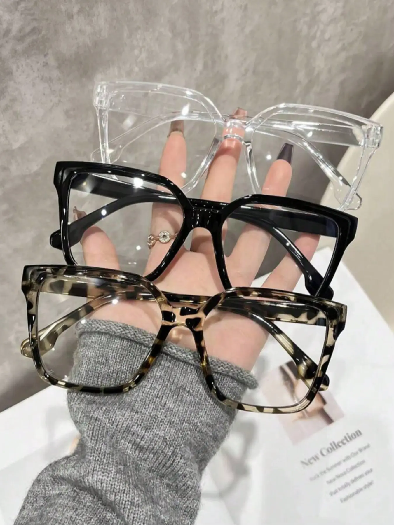 Fashion Trendy Large Square Frame Glasses Set, Eyewear, Anti-Blue Light, Casual Style, Casual Stylish Glasses, Suitable for Daily Wear, Outdoors, Street Photography and Travel, Leopard Pattern Eyeglasses, Fashionable Frames Glasses
