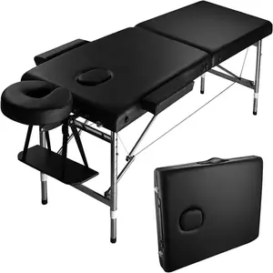Portable Adjustable Height Massage Bed - 24" Wide Aluminum Foldable Spa Table for Massage, Lashes, Tattoo & Estheticians w/ Carrying Bag (Black)