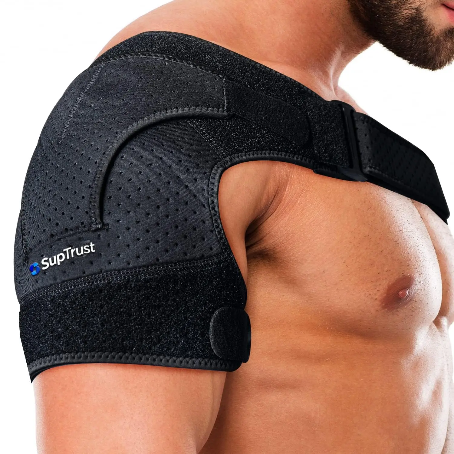 Shoulder Brace for Men & Women: Adjustable Shoulder Wrap for Pain Relief, AC Joint, Torn Rotator Cuff, Injuries & Tendonitis - One Size Regular