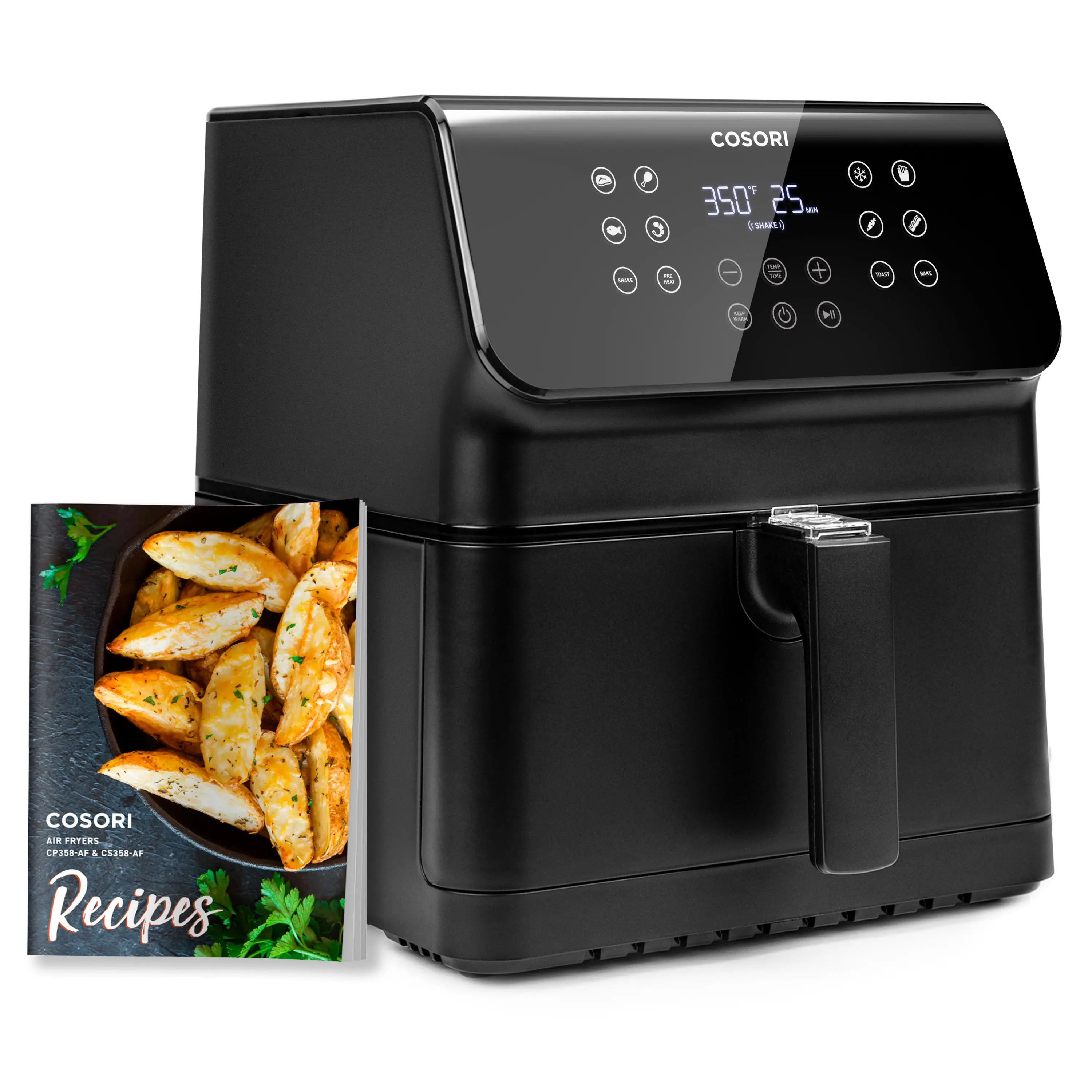COSORI Pro II Air Fryer Oven CP358-AF 5.8QT 12-in-1 Non-Toxic Dishwasher-Safe Basket with 10 Customizable Presets & 100 Recipes Black