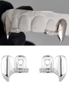 Men's Zirconia Tooth Caps & Bar Combo, Unique Fake Teeth, Cross-Border Hip-Hop Accessory, Individual Style, Fashion Jewelry, Tooth Gems