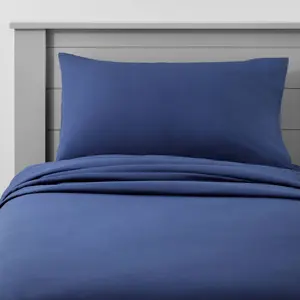 Full Solid Cotton Kids' Sheet Set Navy - Pillowfort: 4-Piece Full Size, 220 Thread Count, OEKO-TEX Certified