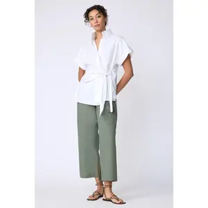 Mila Wrap Shirt - White Stretch