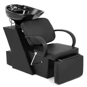 Shampoo Bowl 47" Ceramic Bowl Chair Adjustable Backwash Shampoo Station Footrest Salon Equipment for Comfort and Durability