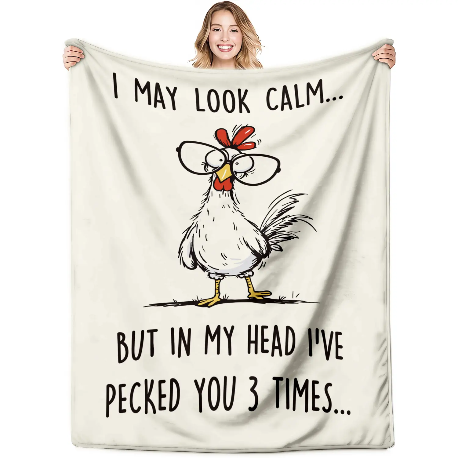 Funny Glasses Chicken Blanket Animals Sarcastic Quote Rooster Fleece Blanket Soft Fuzzy Plush Throw Blankets for Couch Bed