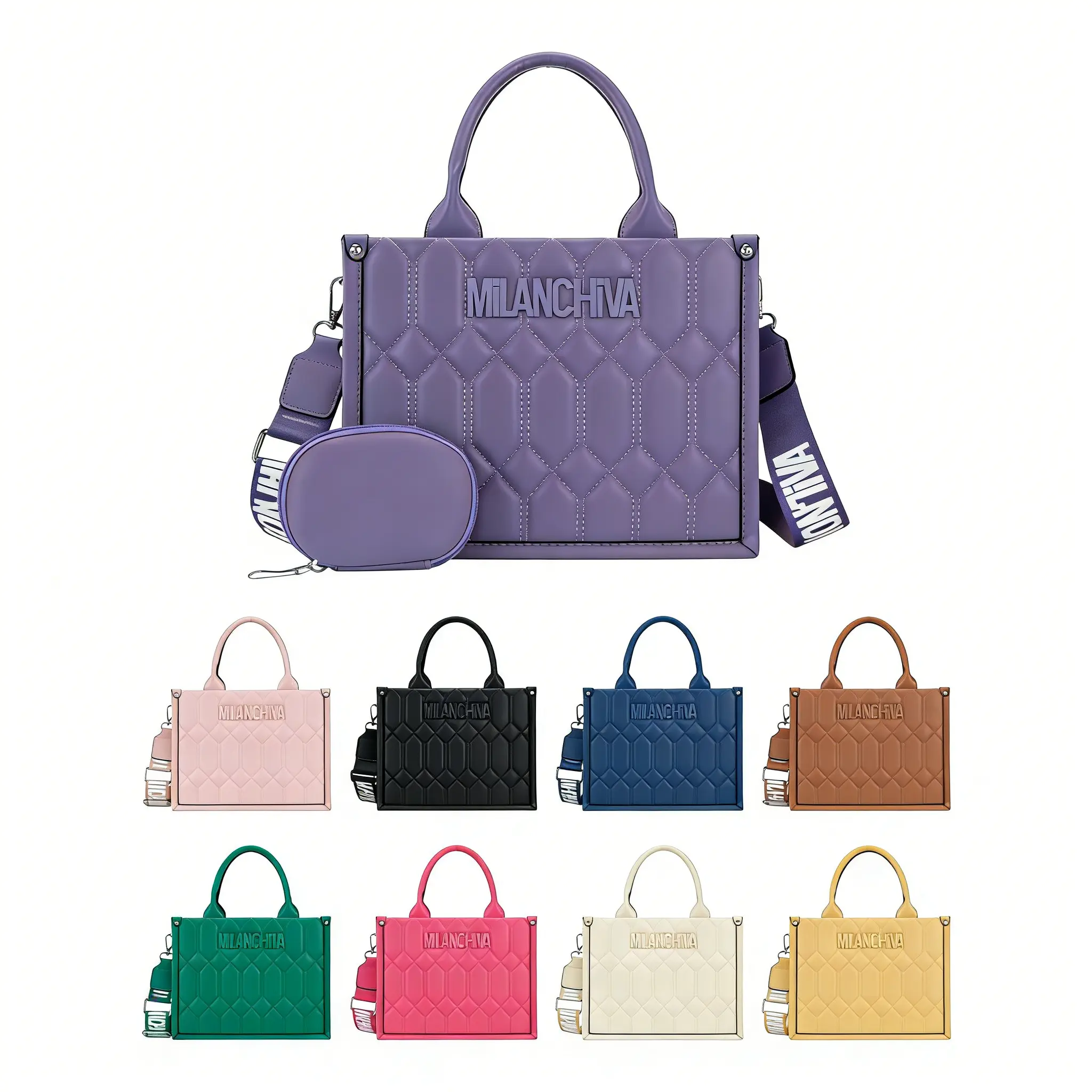Milan Chiva Quilted Tote Handbag for Women, Top Handle Bag with Coin Pouch & Adjustable Strap, Stylish Functional Design, Women's Handbags & Purses, Handbags For Women, Bags For Women Purses, Womens Gifts, Purse Shoulder Bag