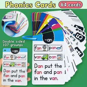 64 Pcs English Natural Phonics Practice Cards, Flashcards Learning Alphabet, Word Memory Learning Tools, Dual-Sided Printing, Home Education & School Teaching Supplies