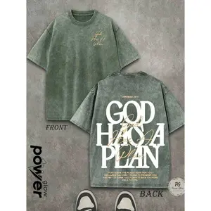 Jesus Tee God Has A Plan Graphic Tee Double-Sided Print Washed T-Shirt Holiday Gifts Y2K Men's Graphic Tees, Street - Style Vintage Washed T - Shirts, 230G Cotton T - Shirts, 100% Pure Cotton, Unisex Graphic Tees Halloween Back To School ShirtsNew Casual