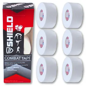 SHIELD Combat Tape | Boxing Tape for Hands, USA Made, Athletic Tape 1 inch, Easy-Tear, 1" Inch x 10 Yards, 6 Pack, Boxing MMA, Muay Thai, White