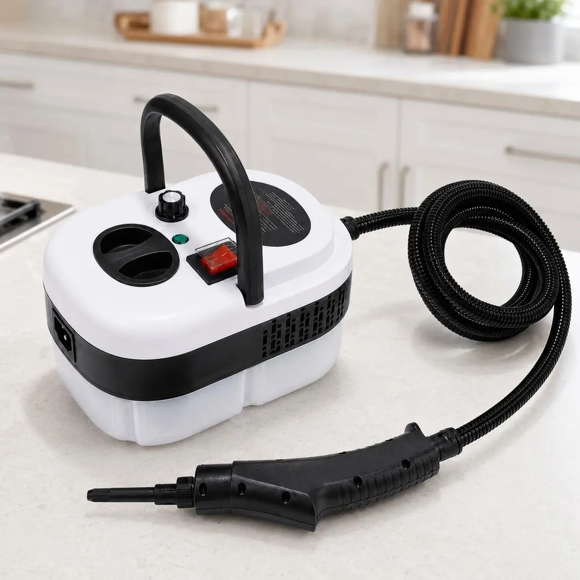 Compact 1500W 110V Corded Portable Steam Cleaner, 1200ml Water Tank, 6-Level Adjustable Control, Multi-Purpose Attachments for Kitchen, Bathroom, Tile & Grout Steam Cleaning, 1500W Power