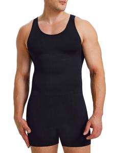 men's solid scoop neck open crotch shapewear bodysuit, high stretch tummy control compression shapewear romper, men's shapewear for all seasons, shaper clothes