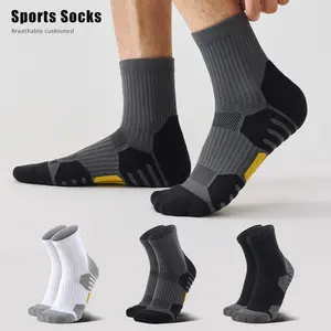 Men's Professional Sports Socks 6 Pairs Arch Support Cotton Moisture Wicking Anti Slip Odor Proof for Basketball Running All Season Universal Activewear Cushioned White Gray Black Christmas Gifts
