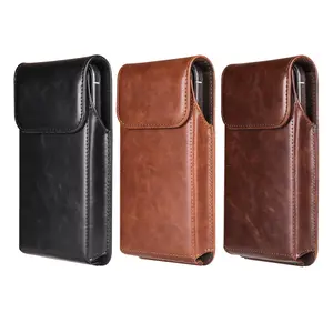 Vertical Phone Pouch for Men - Military Grade PU Leather Pouch with Wild Horse-Grain Finish, Leather Lanyard, Stylish Single-Compartment Magnetic Waistband, Compatible with All Mobile Phone Models iphone 17pro max 16 15 14 13 12