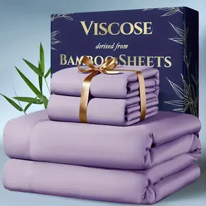 4pcs Bamboo Cooling Bedding - Extra Deep Pocket Breathable And Cooling - Suitable for Hot Sleepers And Sweats, Children Pillowcases, Flat Sheet And Fitted Sheet - A Perfect Gift for Family, Queen And King Sizes, Next Day Delivery