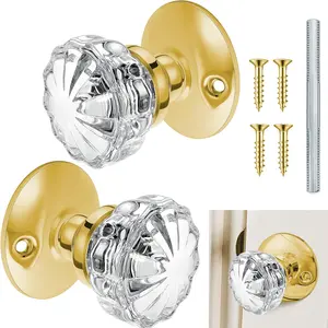 1 Set Glass Door Knobs Antique  Door Knobs  Mortise Style Fluted Replacement Kit with 2-1/2 in Satin Brass  for Bedroom Bathroom()