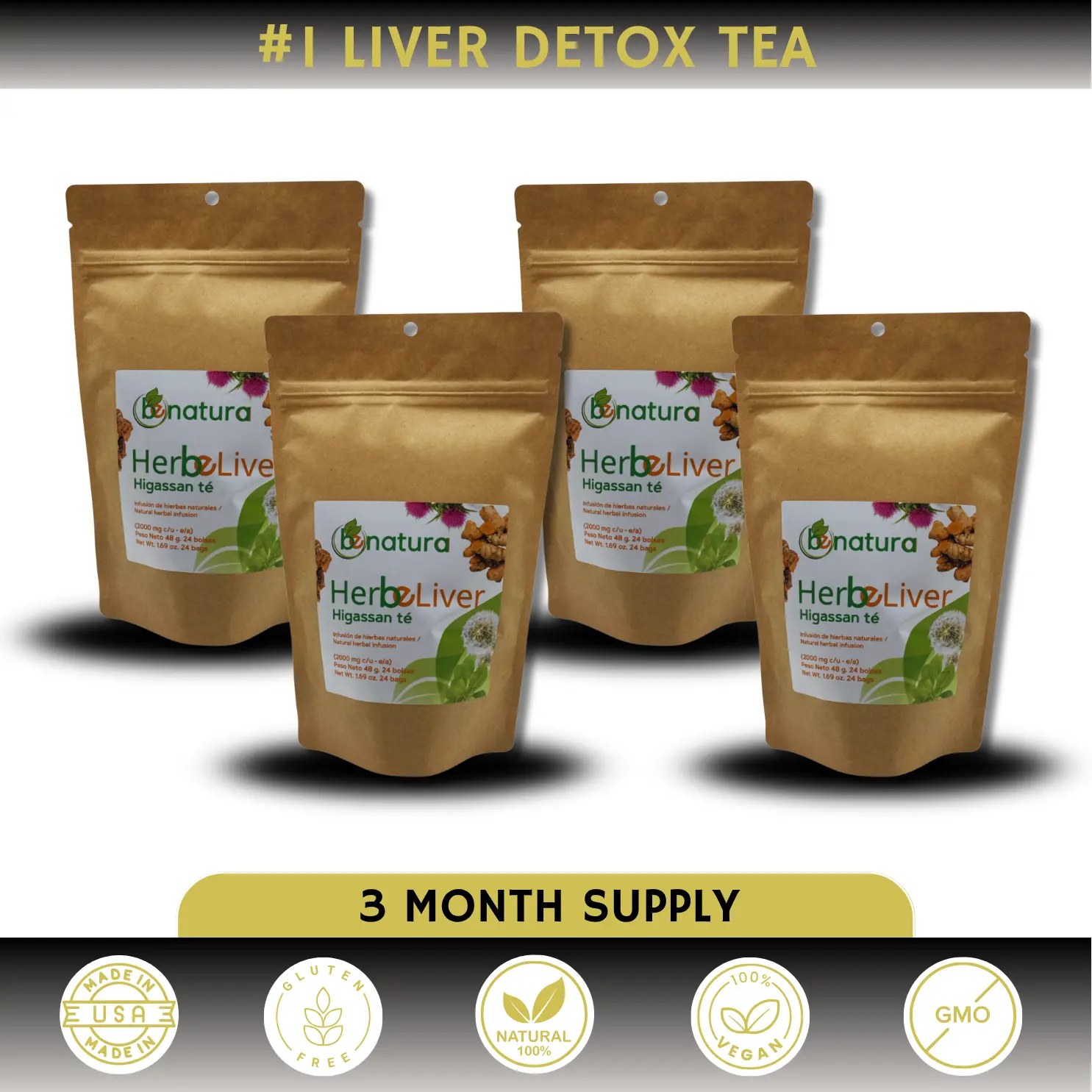 VIRAL Herbal Harmony #1 Liver Detox Tea - Boldo, Diente de León, Curcuma & Cardo Mariano - 24 Tea Bags - 100% Natural Blend for Traditional Wellness - 3 Month Supply