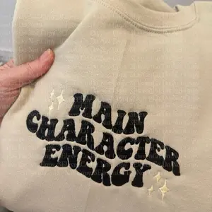 Gildan Main Character Energy embroidered long sleeve sweatshirt - Comfortable 8 oz. 50/50 Cotton/Polyester Blend Unisex Design