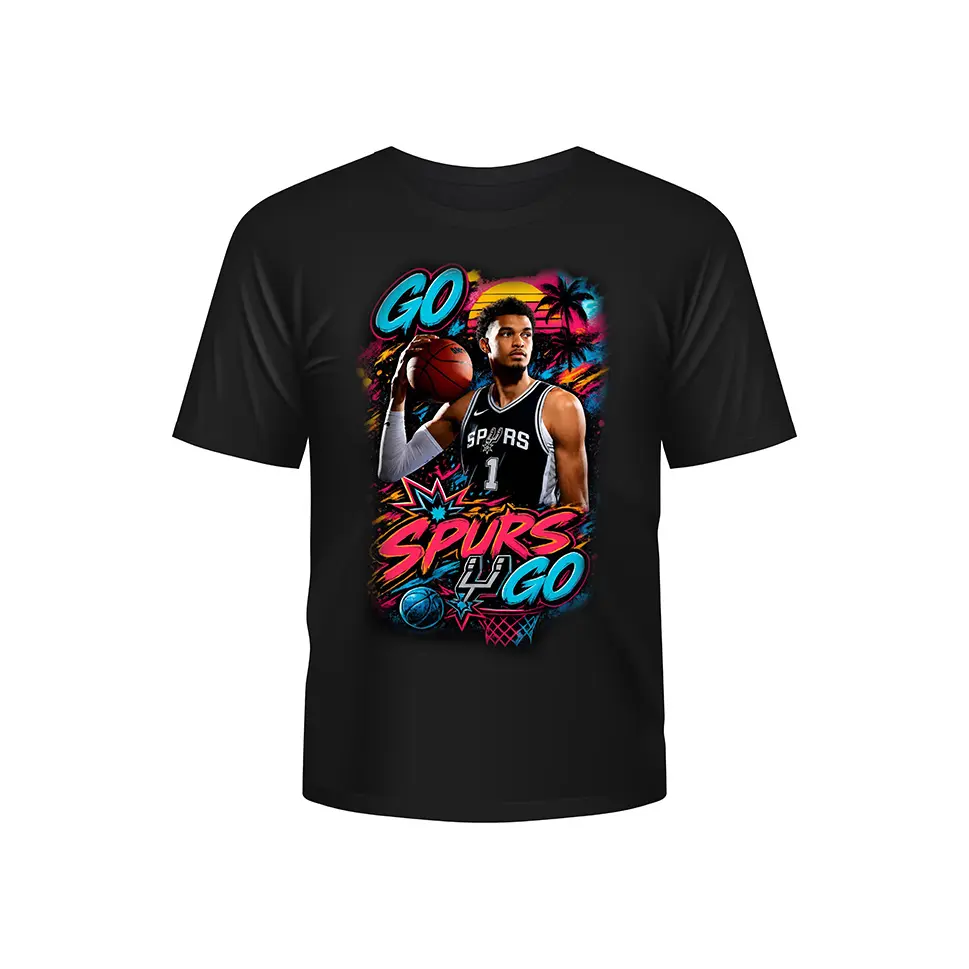 Come on, Spurs! Basketball fan T-shirt, retro neon pattern, game day sports T-shirt, retro street style, suitable for both men and women