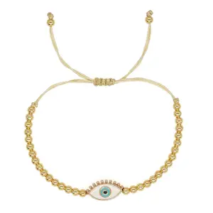 SHINUS BOHO Gold-Plated Beaded Evil Eye Bracelet - Handmade Adjustable Women's Fashion Accessory with White Enamel Eyelash Charm, Protection Gift, Bracelets