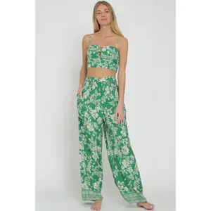 Green Beaded Detail Top & Long Pants Set