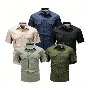 Men’s short-sleeve tactical shirt, quick-dry stretch shirt, multi-pocket outdoor shirt, nylon/spandex shirt, hiking commuter shirt, Father’s Day gift, outdoor gear for dad, breathable back shirt.