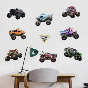 Monster Jam Assorted Trucks Wall Decals Set with 8 High-Energy Trucks Grave Digger Son-Uva Digger El Toro Loco Megalodon Zombie ThunderROARus Sparkle Smash Monster Mutt for Kids Bedroom Playroom Decor