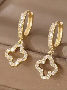 Fashion Hollow Out Flower Heart Zircon Hoop Earrings, Geometric Design, Ear Hook Design, Casual Style, Suitable for Women Daily Wear, All Seasons