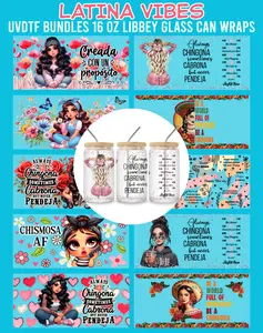 Latina Vibes UVDTF Decorative Sticker Bundles - 16 Oz Libbey Glass Can Wraps, Scrapbooking Supplies, Aesthetic Stickers for DIY Crafts