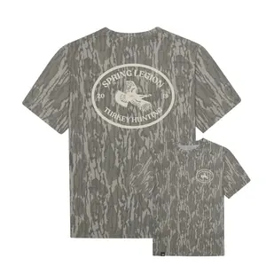 Mossy Oak Washed Out Camo Tee Spring Legion Turkey Hunting Printing Original Bottomland Pattern, Spring Legion Turkey Hunting Printing Mossy Oak Original Bottomland Short Sleeve Camo Shirt
