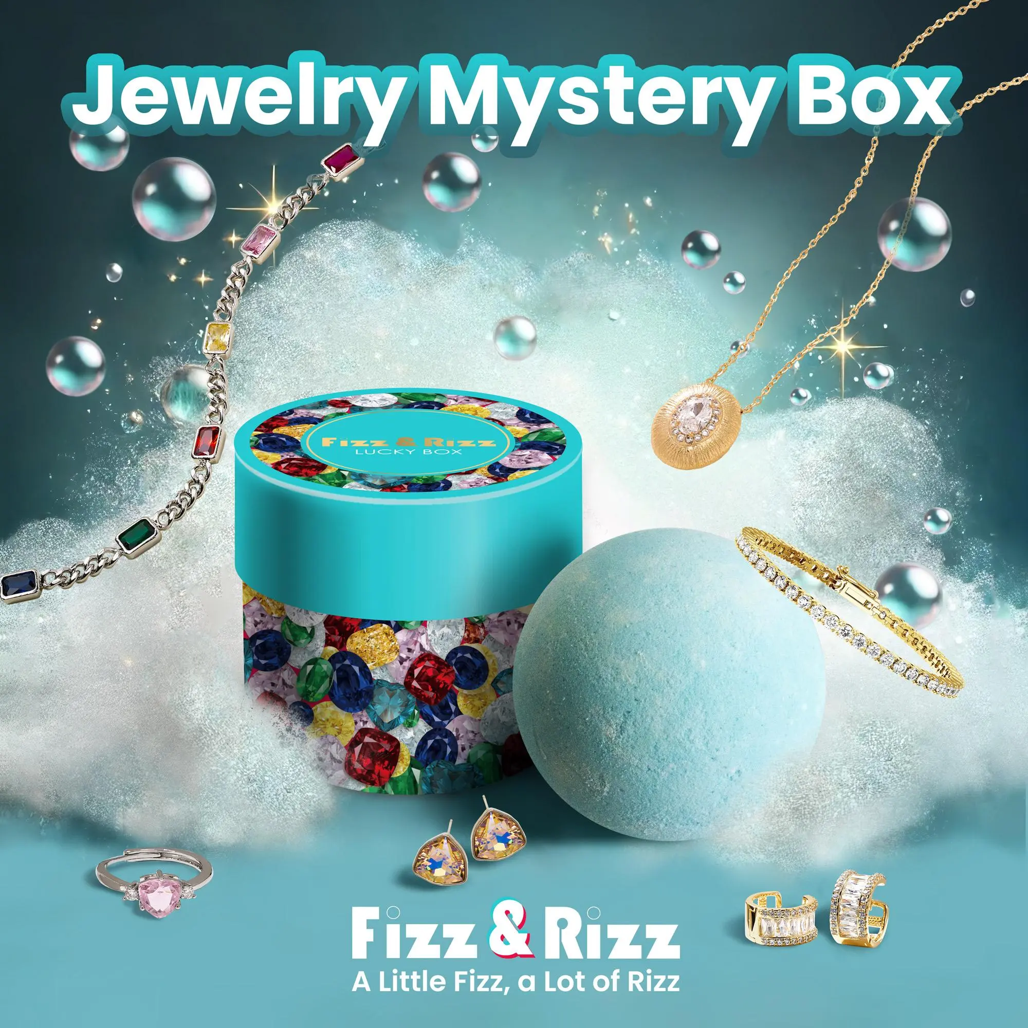 [Deals For You Days] FizzandRizz by Yorkett Jewelry Mystery Box with Random Fine Jewelry Necklace Earrings Bracelet Charm Adjustable Ring Cute Fun Gift for Parties Valentine's Day Mother's Day