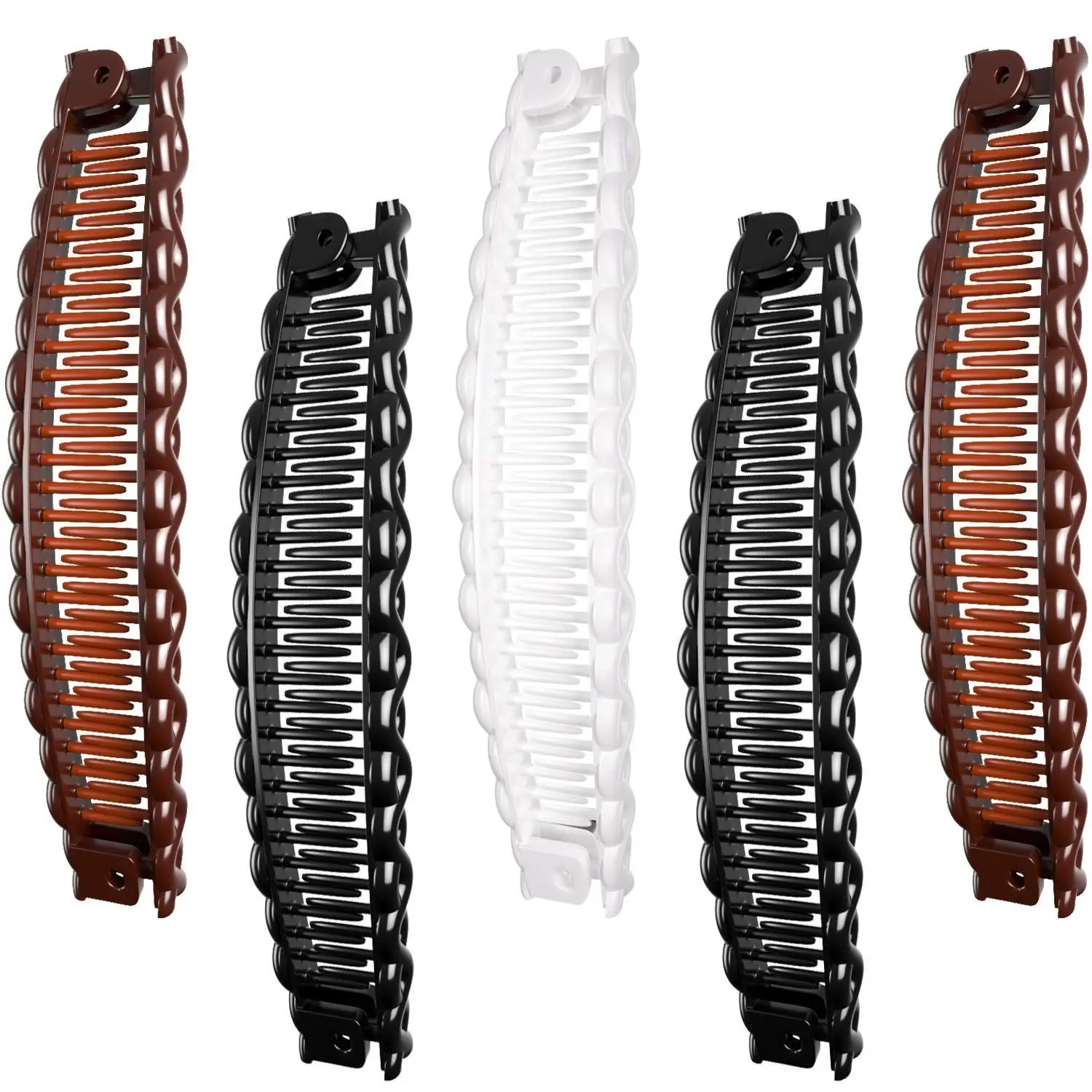 4 Pack Braided Edge Banana Hair Side Combs, Non-Slip Inner Teeth Sleek Bun Updo Maker, Korean Style Invisible Flyaway Tamer for Women All Hair Types Ponytail Bangs Daily Office Wedding Hairstyling