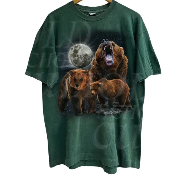 Three Bears Vintage 90s Graphic T-shirts, Retro Alpha Moon Tshirt, Relaxed Washed Shirt, Unisex Galaxy Tee, Nature Bear Lovers Gift Shortsleeve